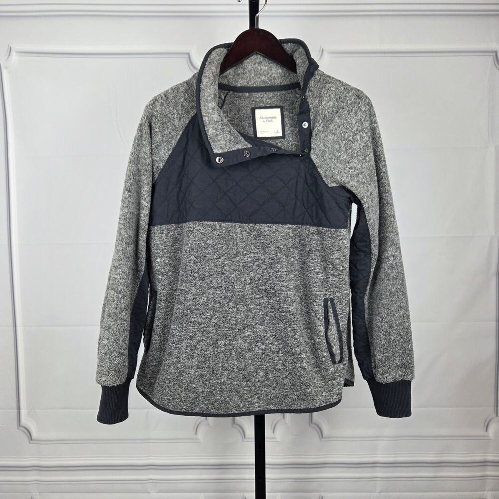 Abercrombie & Fitch Gray Fleece Quilted Snap Pullover Jacket Small